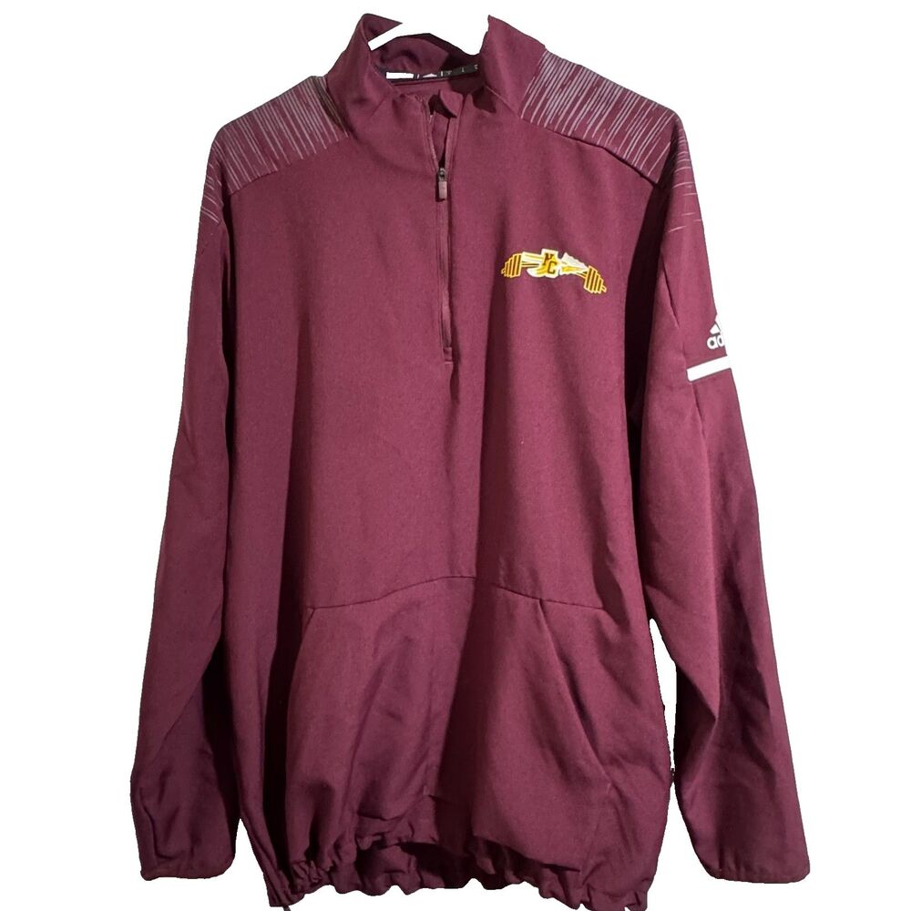 Adidas Men's Large 1/4 Zip Pullover Windbreaker Jacket Maroon NC Logo Athletic